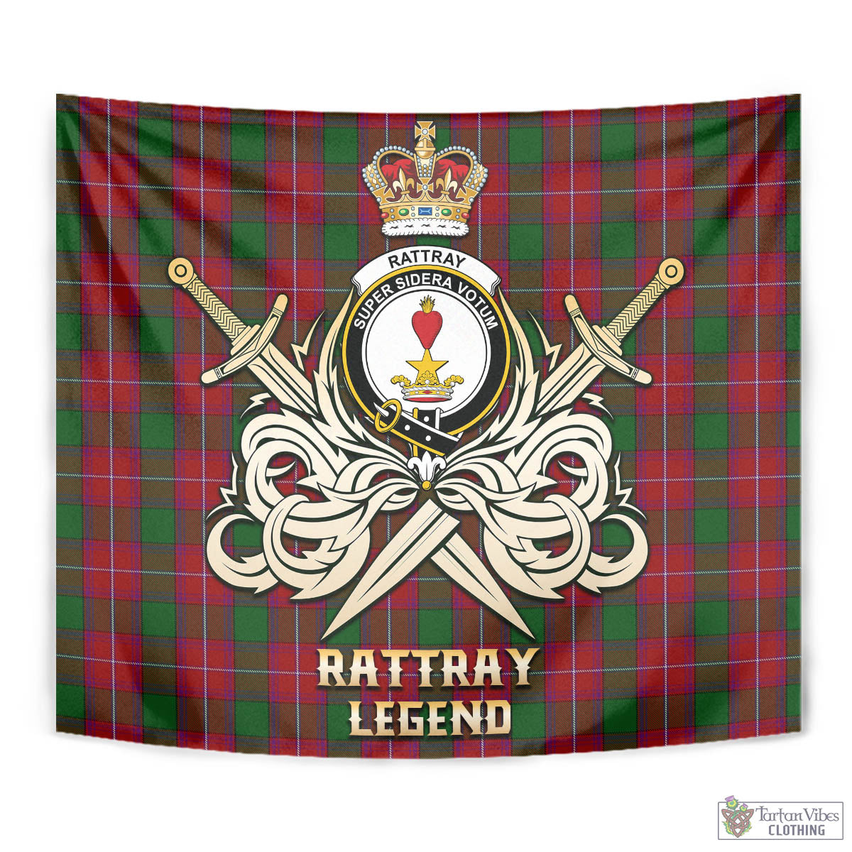 Tartan Vibes Clothing Rattray Tartan Tapestry with Clan Crest and the Golden Sword of Courageous Legacy