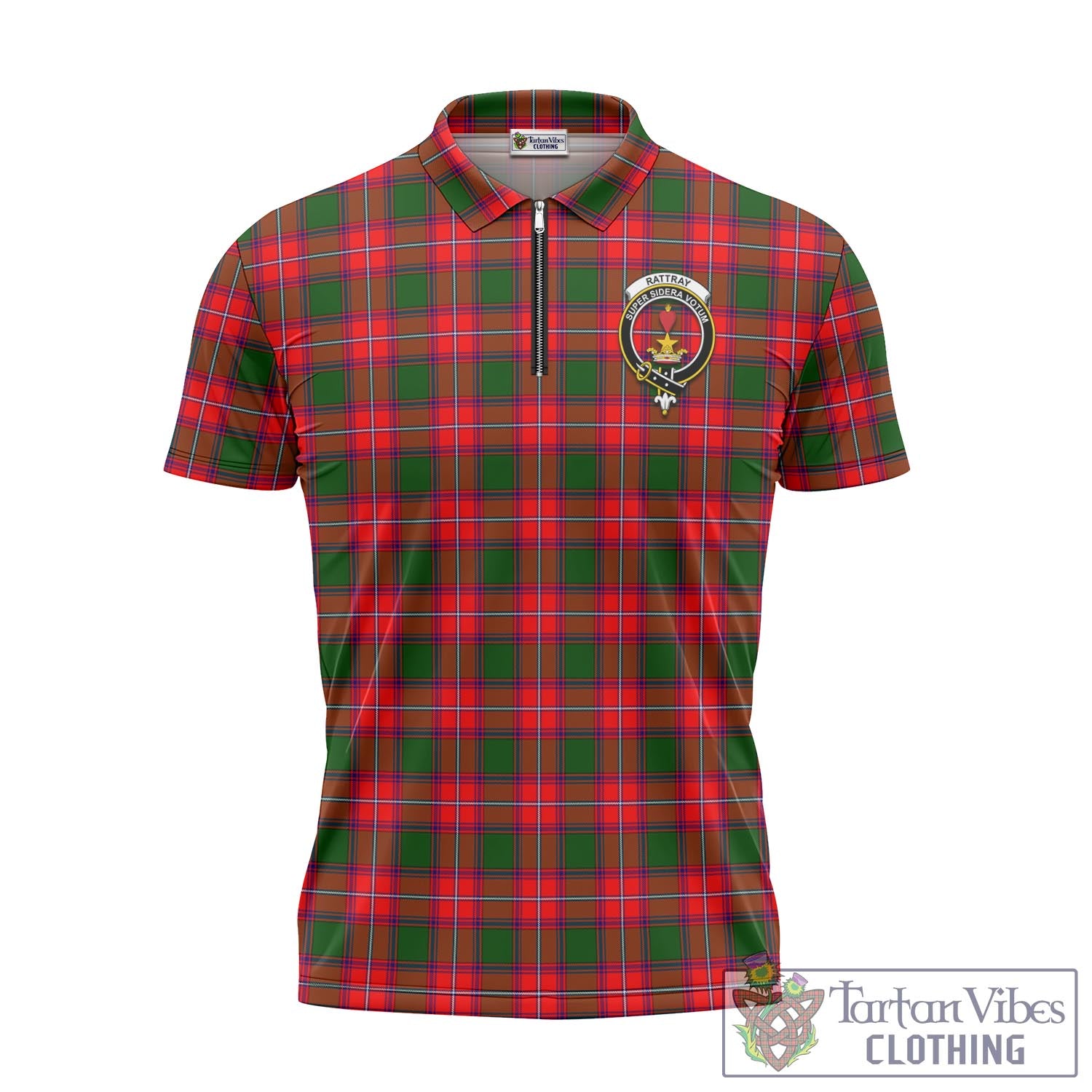 Tartan Vibes Clothing Rattray Modern Tartan Zipper Polo Shirt with Family Crest