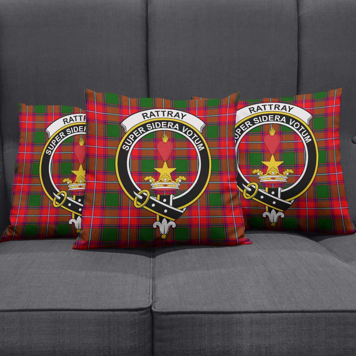 Rattray Modern Tartan Pillow Cover with Family Crest Square Pillow Cover - Tartanvibesclothing