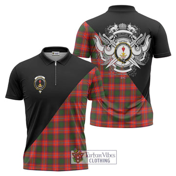 Rattray Modern Tartan Zipper Polo Shirt with Family Crest and Military Logo Style