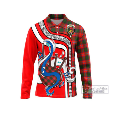 Rattray Modern Tartan Long Sleeve Polo Shirt with Epic Bagpipe Style