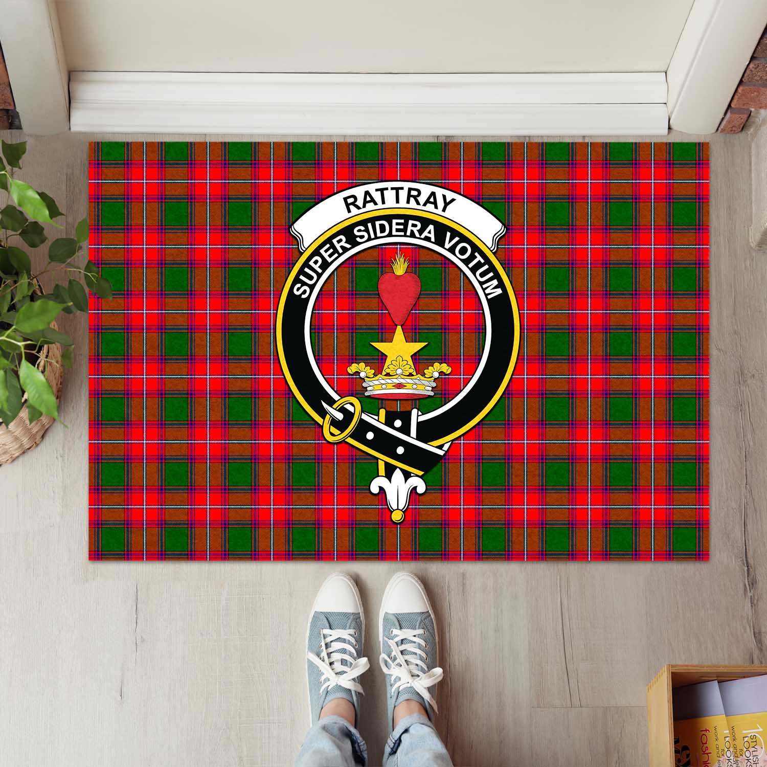 Rattray Modern Tartan Door Mat with Family Crest - Tartanvibesclothing