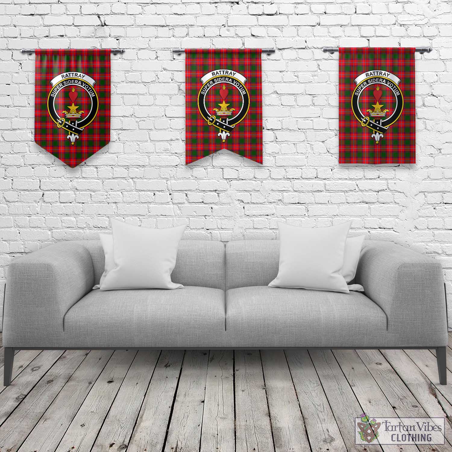 Tartan Vibes Clothing Rattray Modern Tartan Gonfalon, Tartan Banner with Family Crest