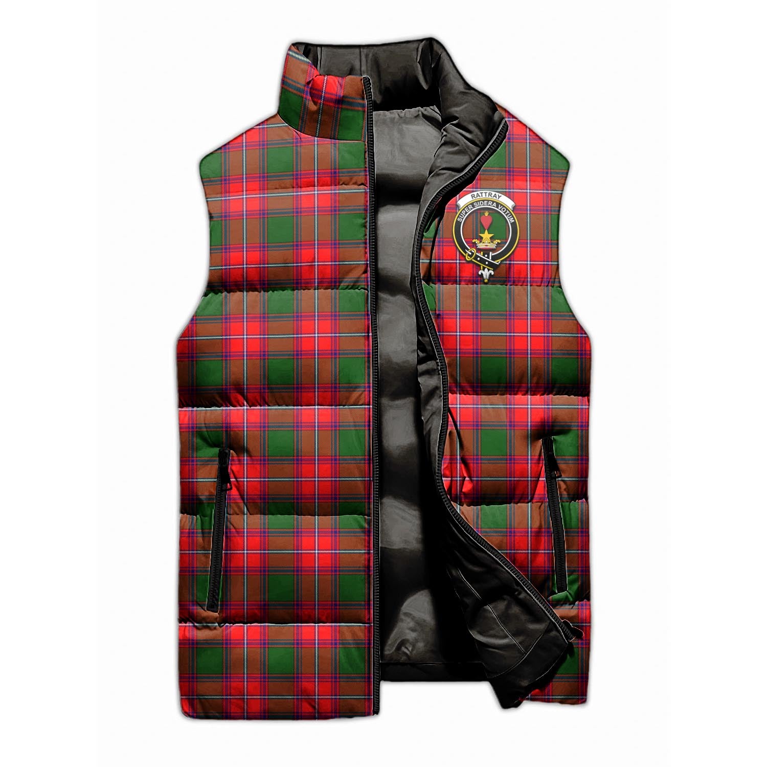 Rattray Modern Tartan Sleeveless Puffer Jacket with Family Crest - Tartanvibesclothing