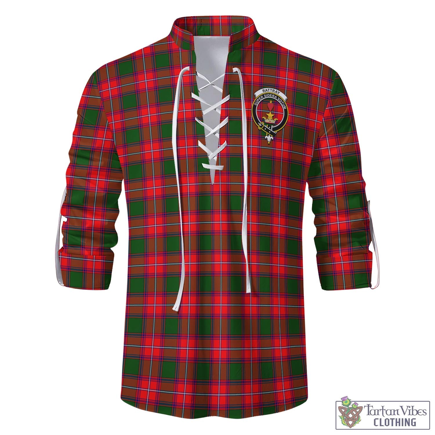 Tartan Vibes Clothing Rattray Modern Tartan Men's Scottish Traditional Jacobite Ghillie Kilt Shirt with Family Crest