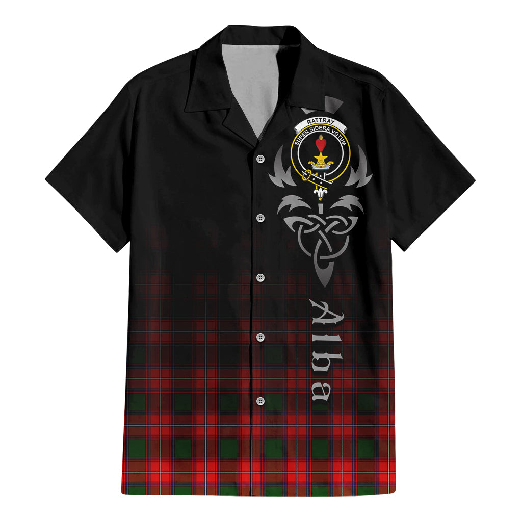 Tartan Vibes Clothing Rattray Modern Tartan Short Sleeve Button Up Featuring Alba Gu Brath Family Crest Celtic Inspired