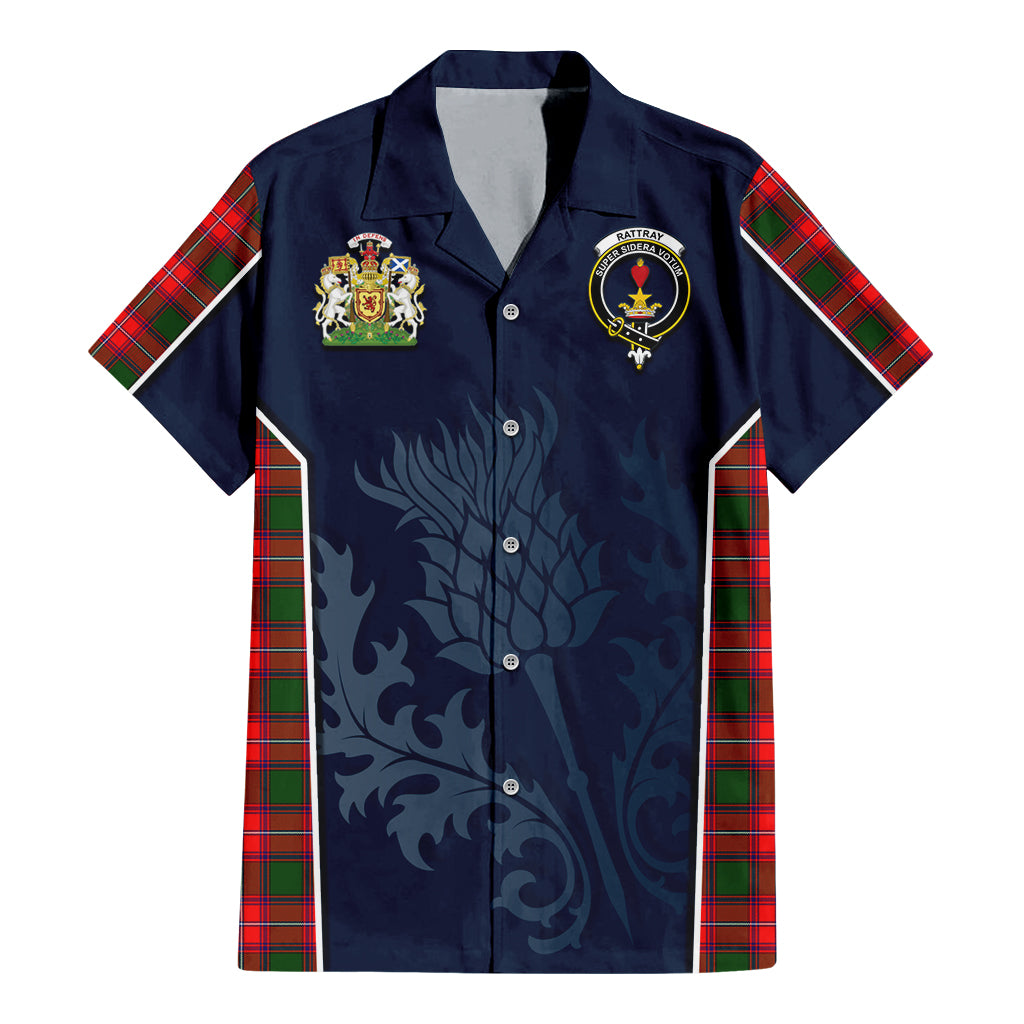 Tartan Vibes Clothing Rattray Modern Tartan Short Sleeve Button Up Shirt with Family Crest and Scottish Thistle Vibes Sport Style