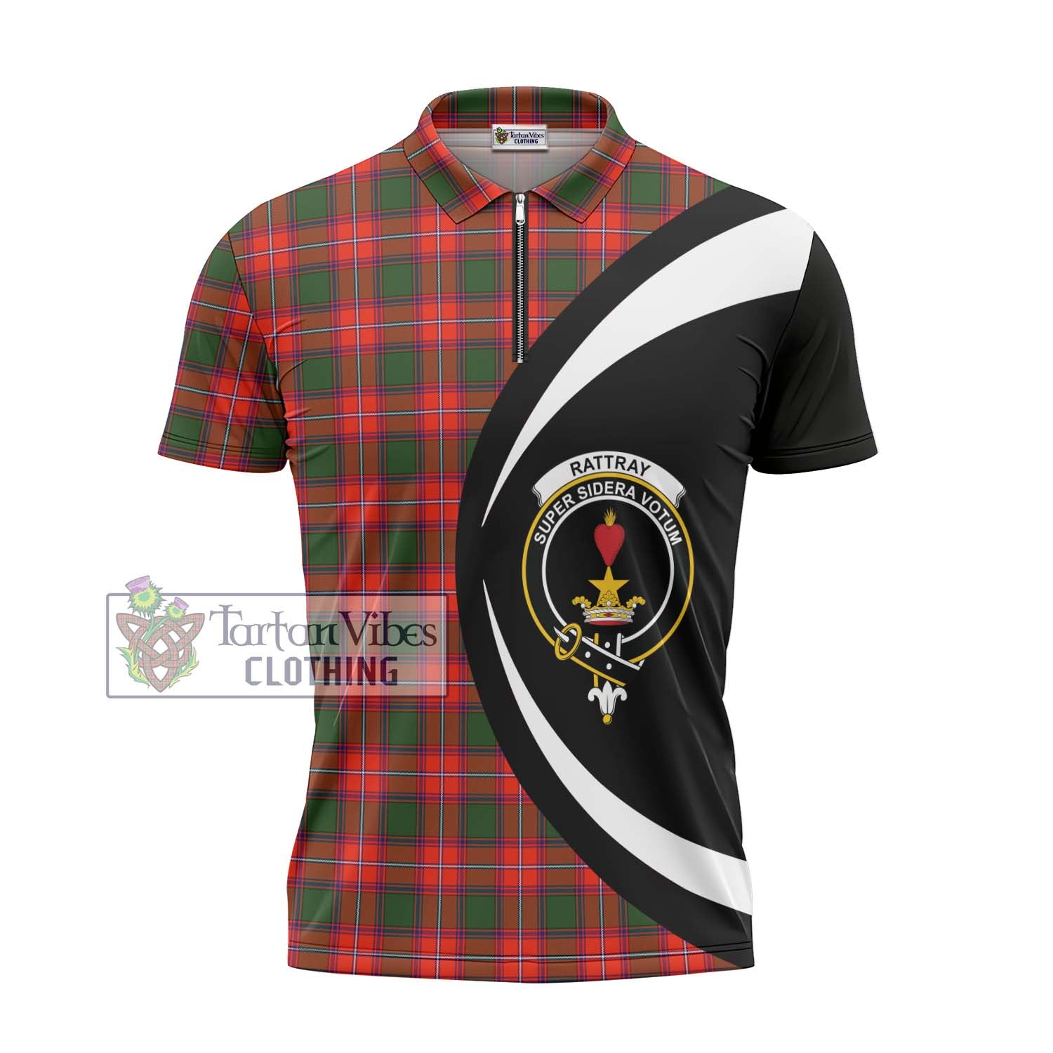 Tartan Vibes Clothing Rattray Modern Tartan Zipper Polo Shirt with Family Crest Circle Style