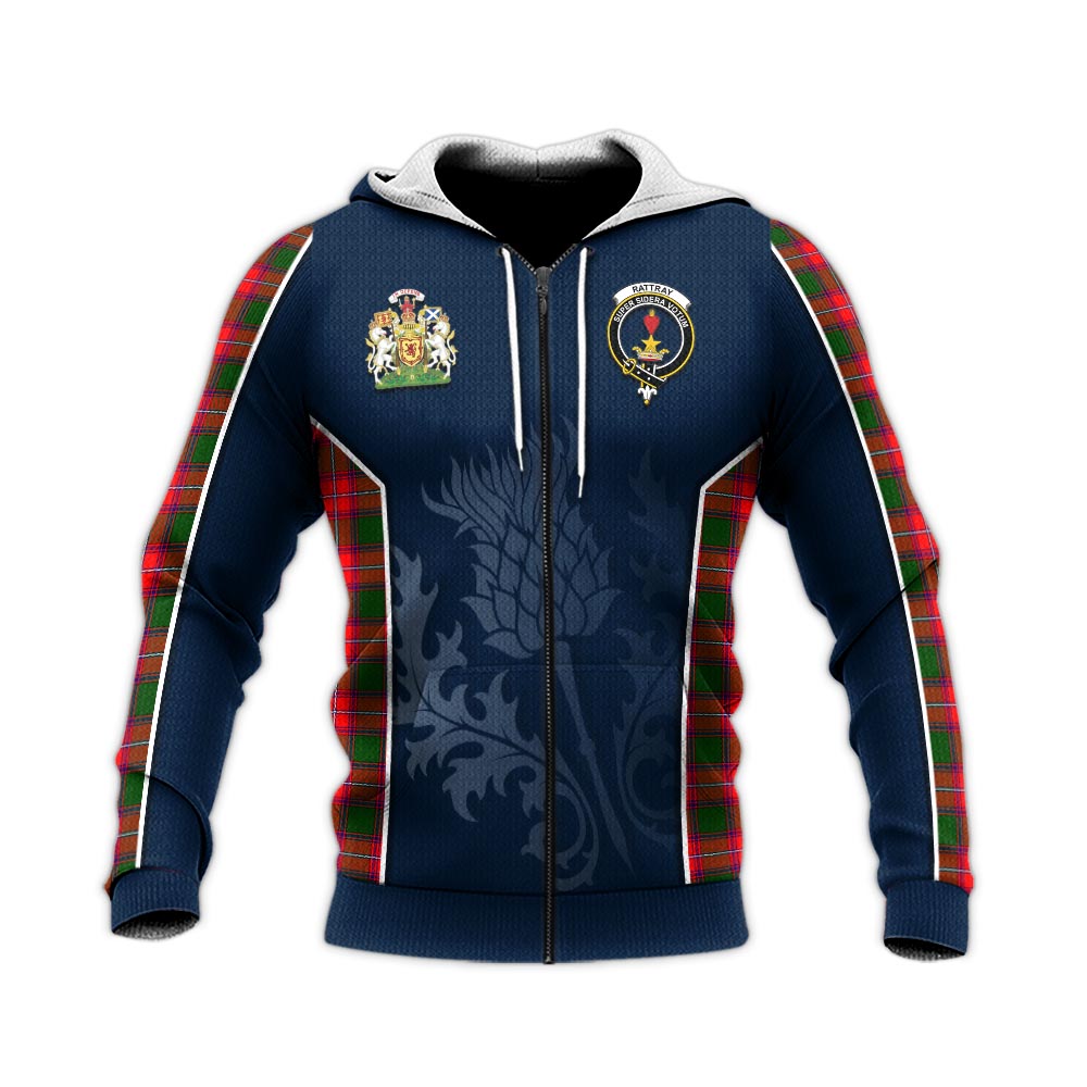 Tartan Vibes Clothing Rattray Modern Tartan Knitted Hoodie with Family Crest and Scottish Thistle Vibes Sport Style