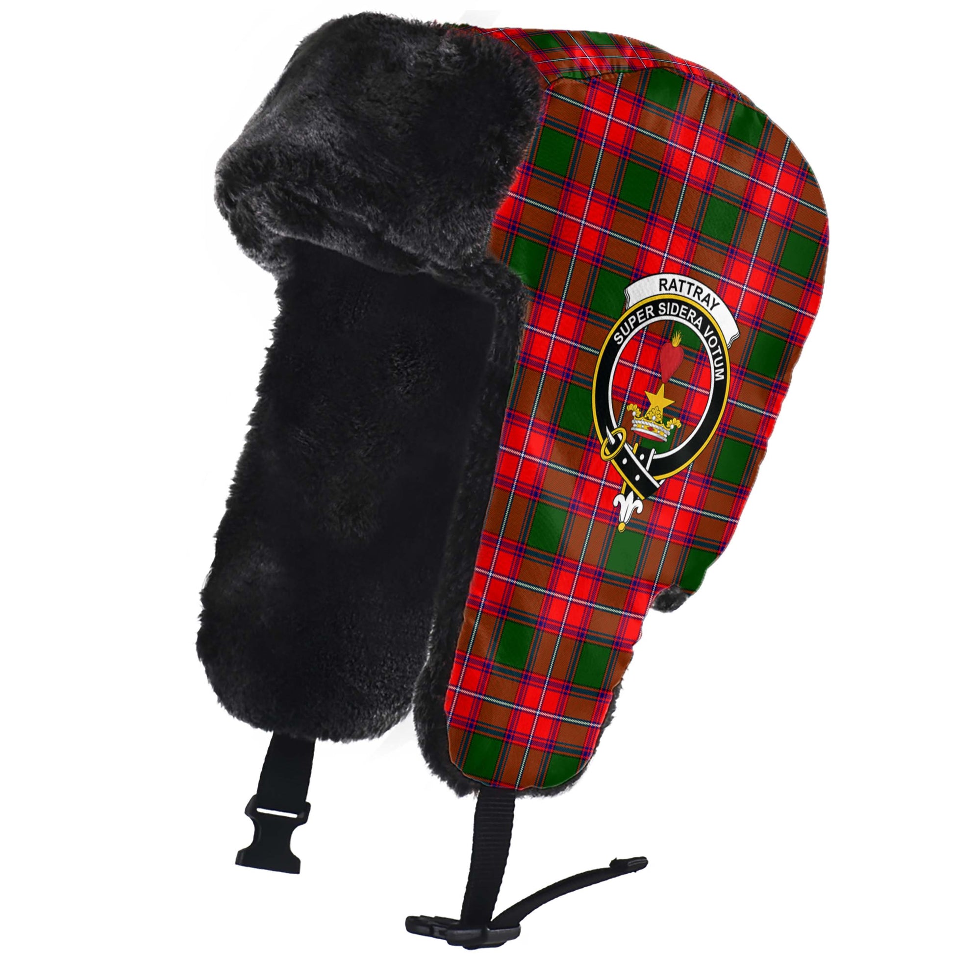 Rattray Modern Tartan Winter Trapper Hat with Family Crest - Tartanvibesclothing