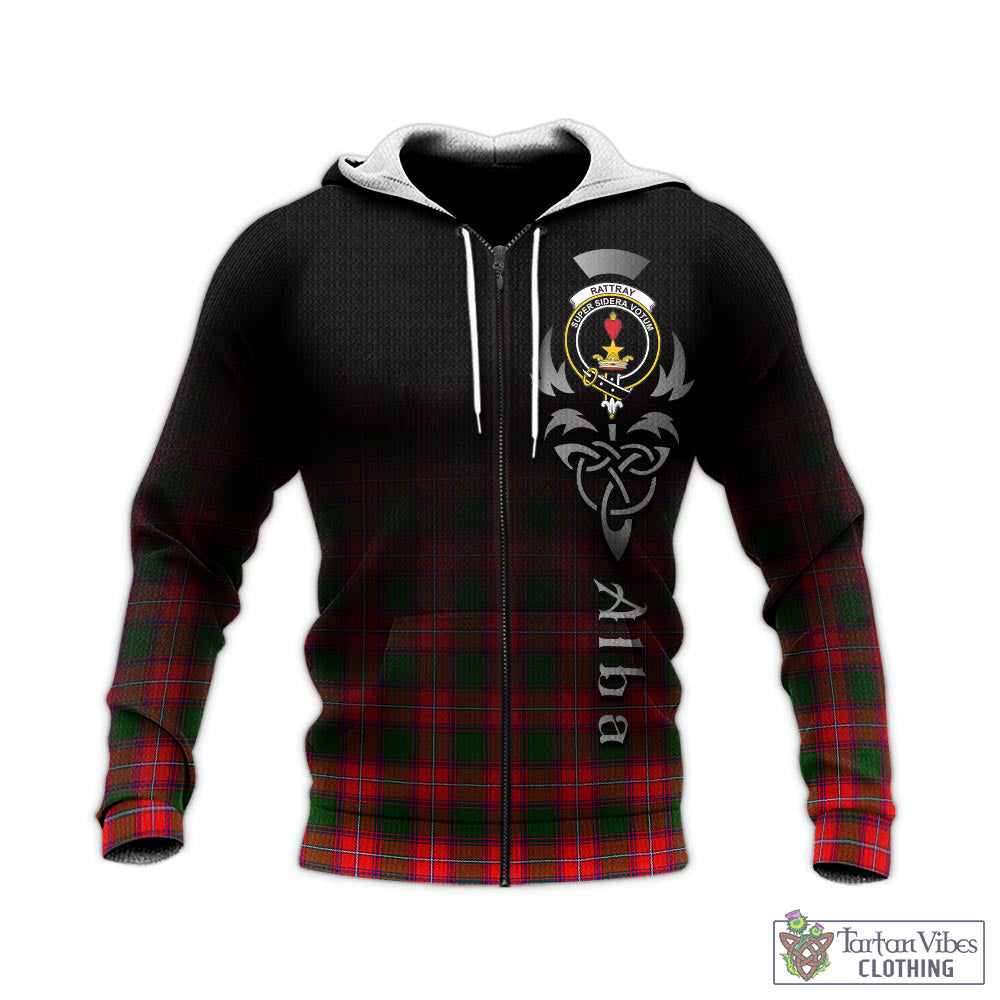 Tartan Vibes Clothing Rattray Modern Tartan Knitted Hoodie Featuring Alba Gu Brath Family Crest Celtic Inspired