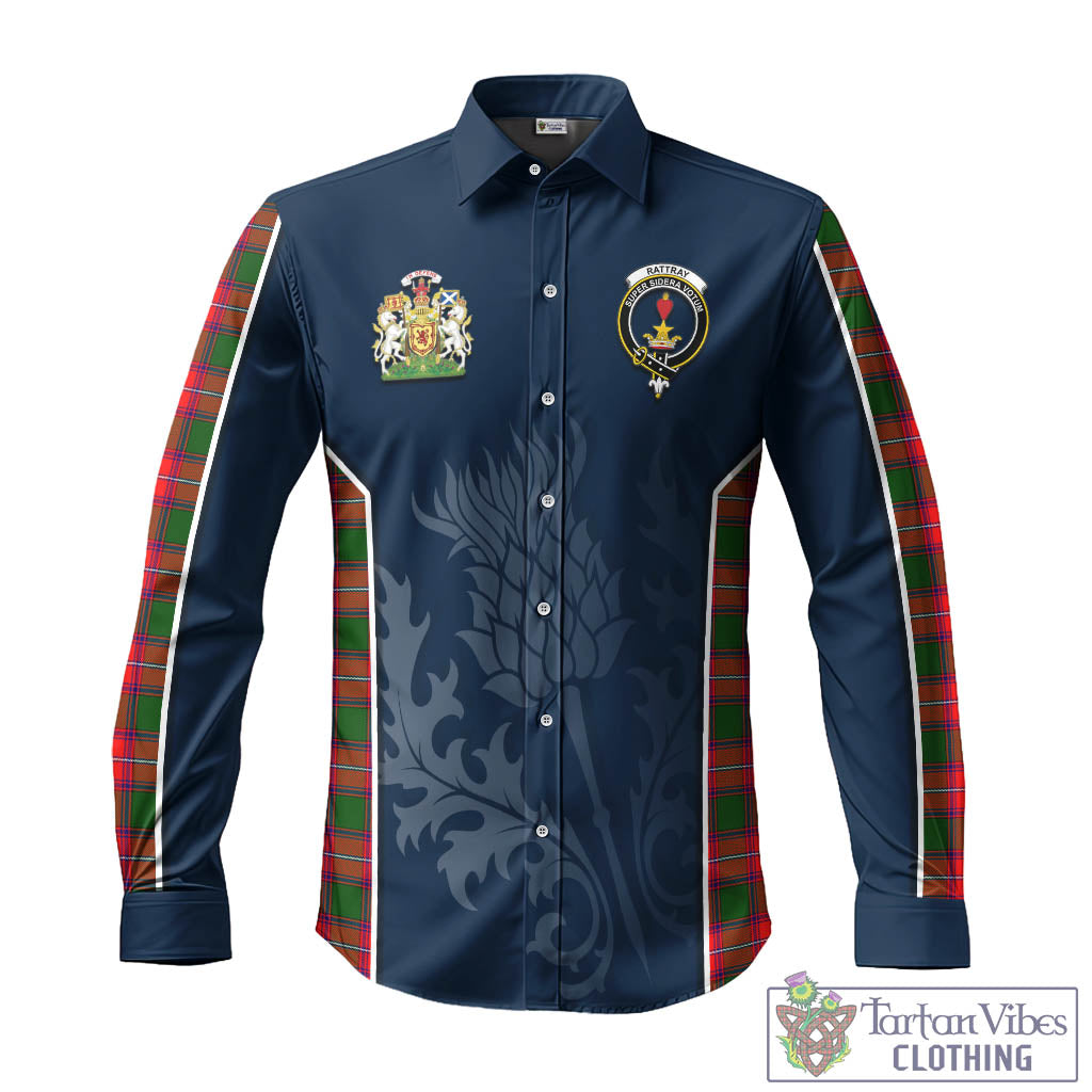 Tartan Vibes Clothing Rattray Modern Tartan Long Sleeve Button Up Shirt with Family Crest and Scottish Thistle Vibes Sport Style