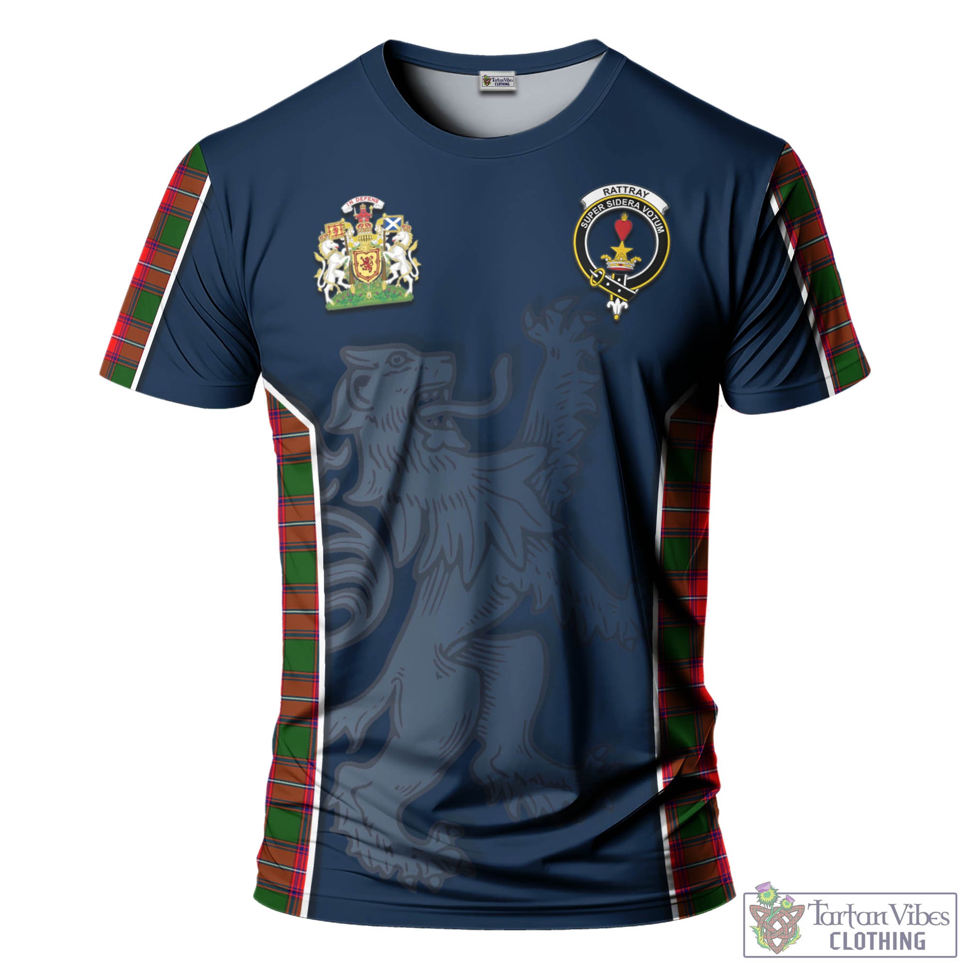 Tartan Vibes Clothing Rattray Modern Tartan T-Shirt with Family Crest and Lion Rampant Vibes Sport Style