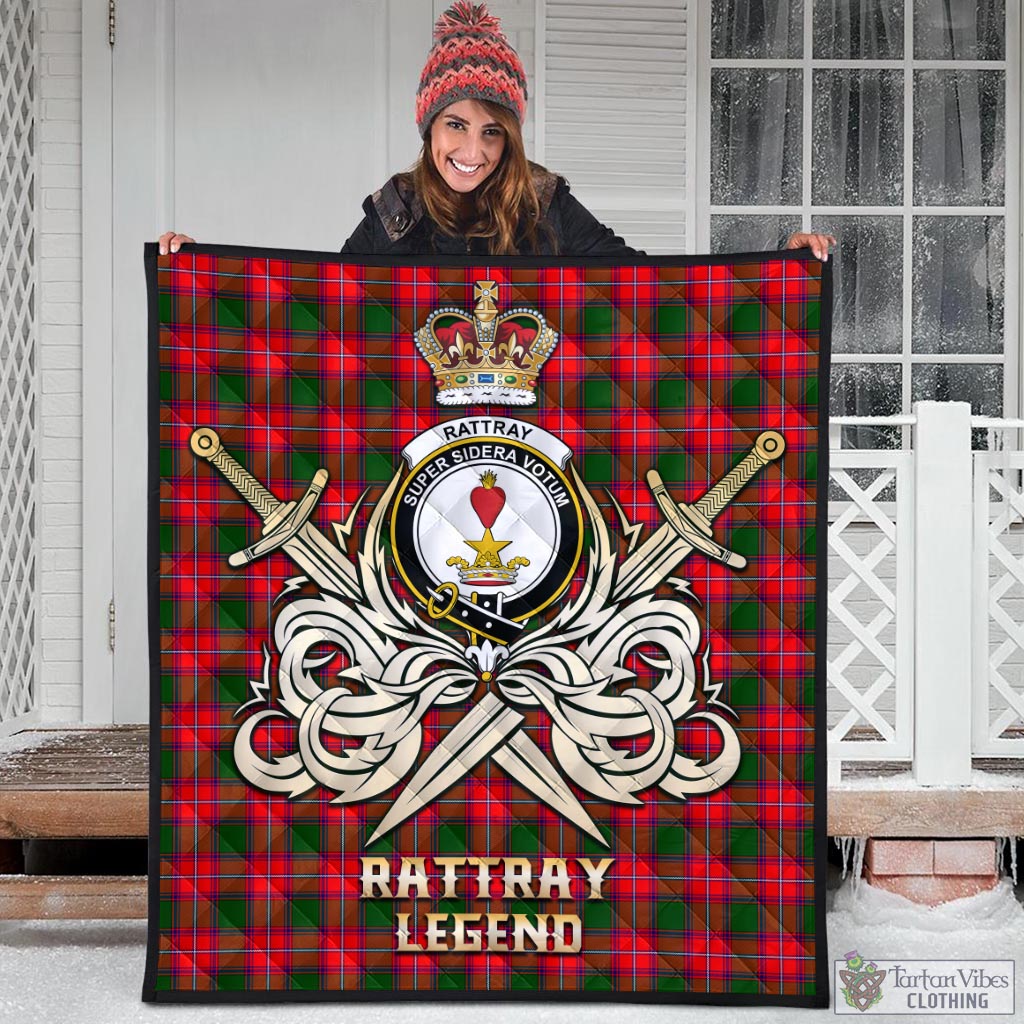 Tartan Vibes Clothing Rattray Modern Tartan Quilt with Clan Crest and the Golden Sword of Courageous Legacy