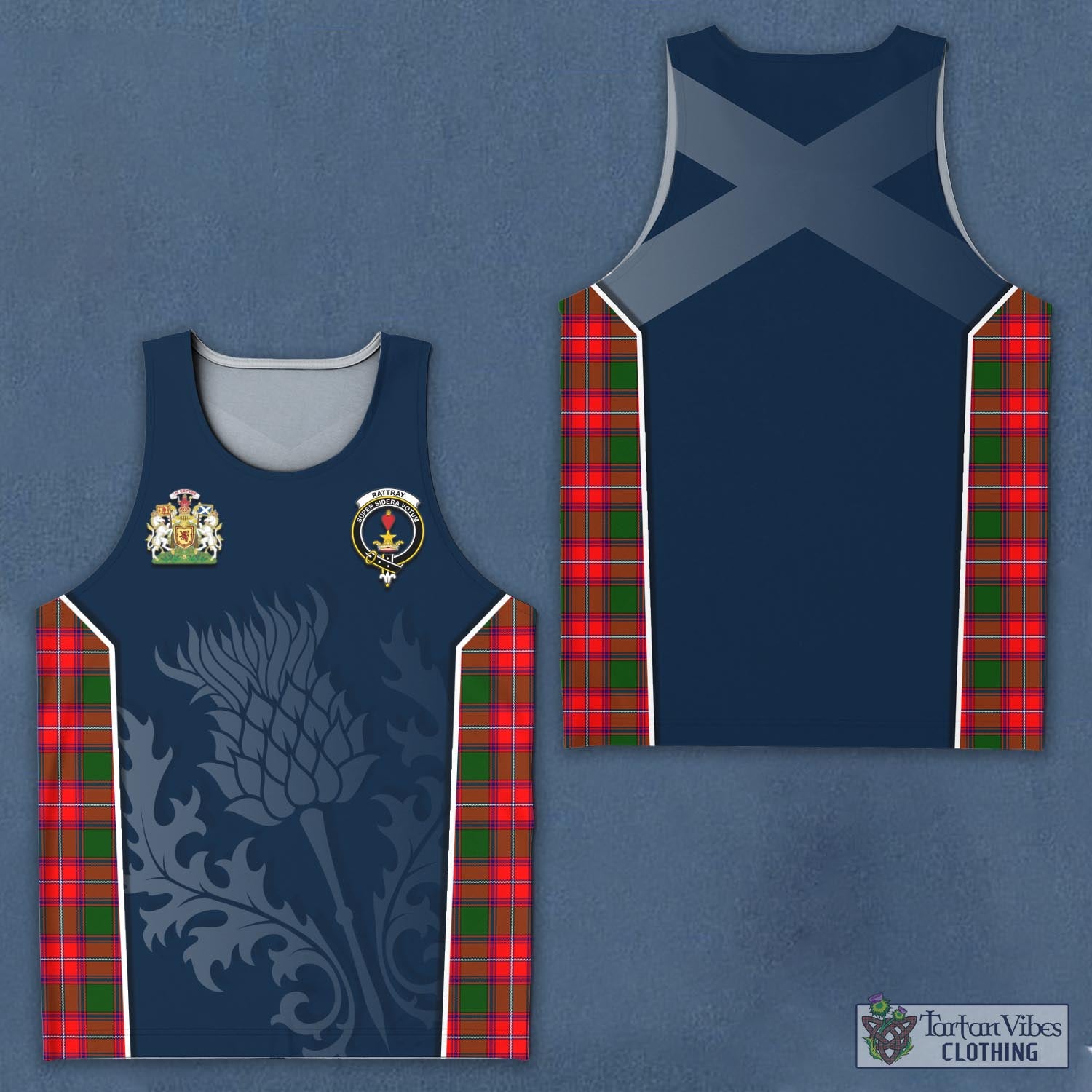 Tartan Vibes Clothing Rattray Modern Tartan Men's Tanks Top with Family Crest and Scottish Thistle Vibes Sport Style