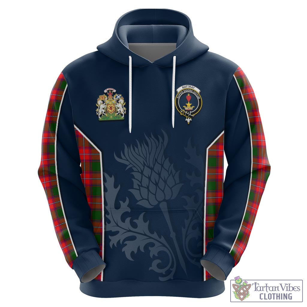 Tartan Vibes Clothing Rattray Modern Tartan Hoodie with Family Crest and Scottish Thistle Vibes Sport Style