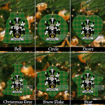 Rawlins Irish Clan Tartan Christmas Ceramic Ornament with Coat of Arms