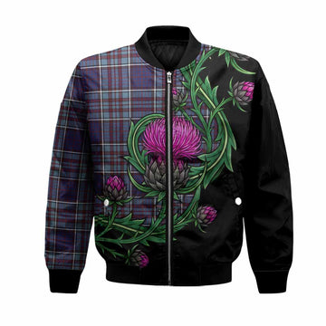 RCAF Tartan Bomber Jacket Resilient Scottish Thistle Unisex Black - Tartan Vibes Clothing