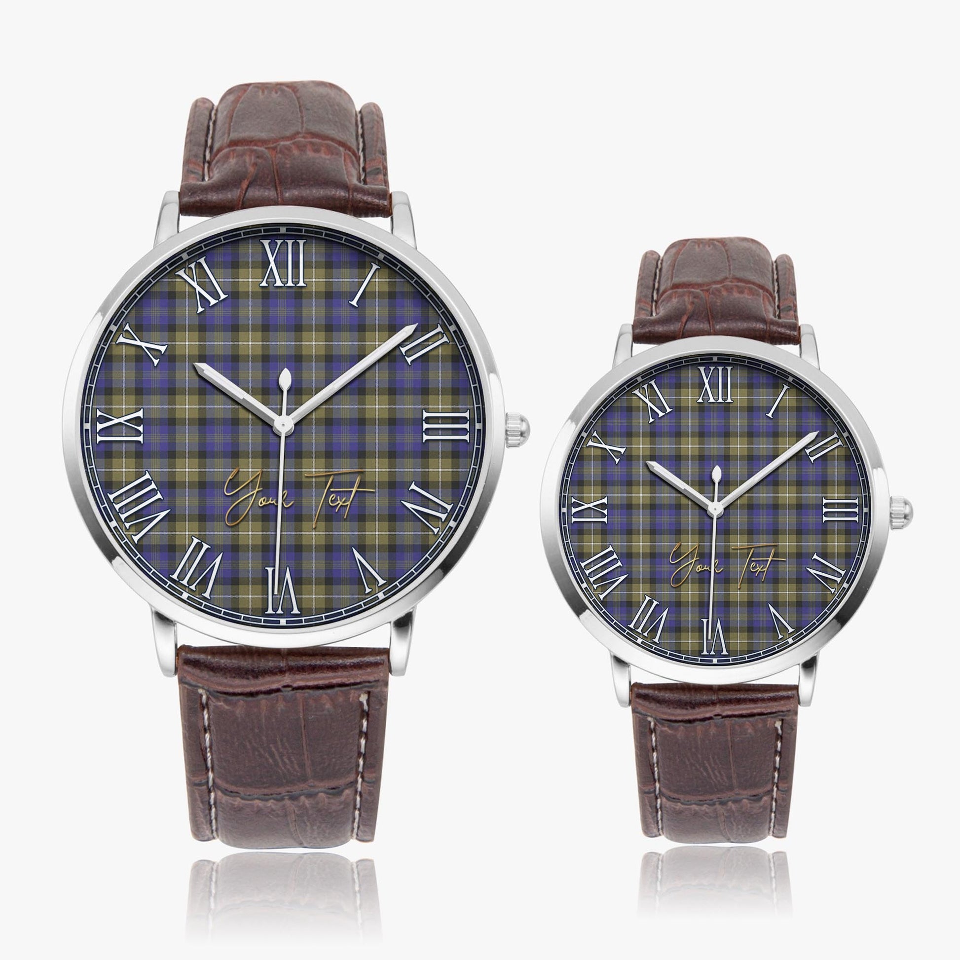 Rennie Tartan Personalized Your Text Leather Trap Quartz Watch Ultra Thin Silver Case With Brown Leather Strap - Tartanvibesclothing