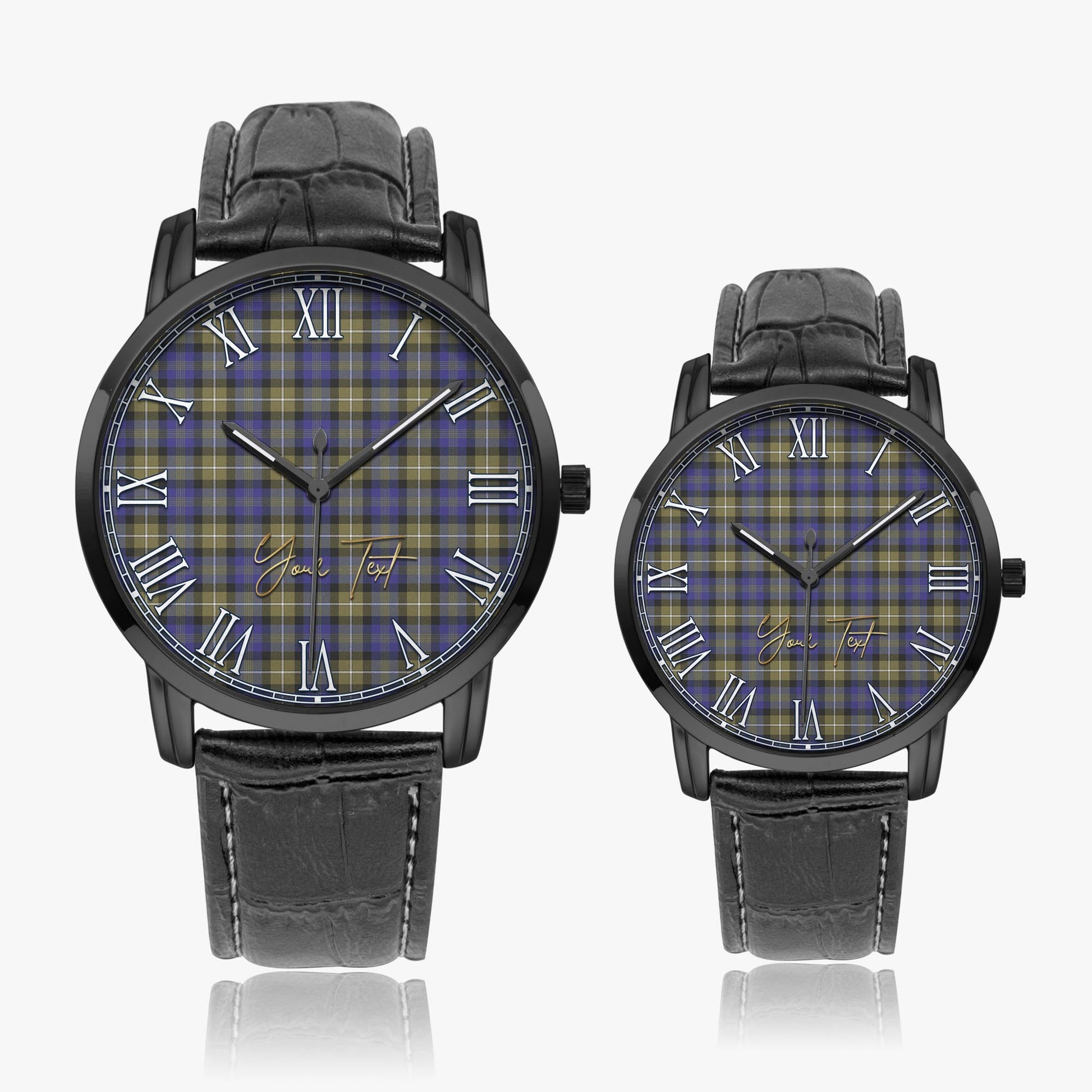 Rennie Tartan Personalized Your Text Leather Trap Quartz Watch Wide Type Black Case With Black Leather Strap - Tartanvibesclothing