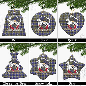 Rennie Tartan Christmas Ceramic Ornaments with Scottish Gnome Playing Bagpipes