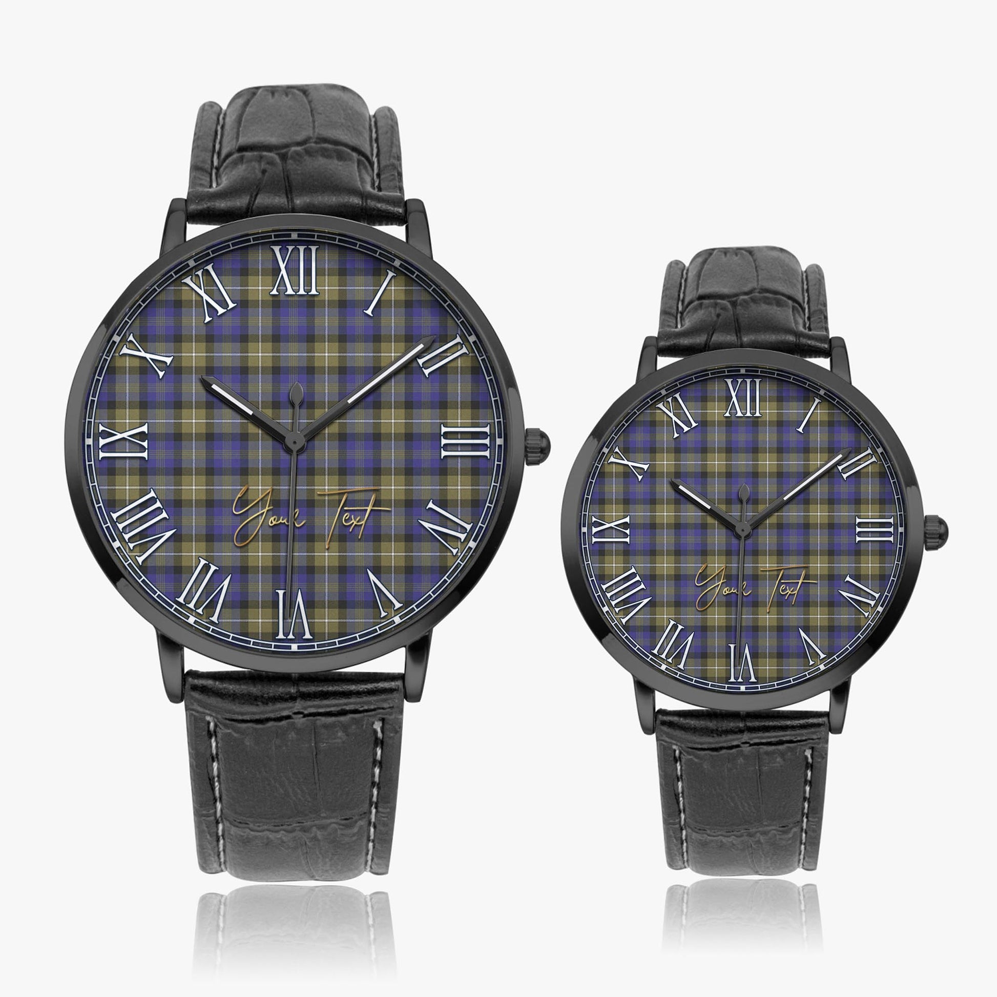 Rennie Tartan Personalized Your Text Leather Trap Quartz Watch Ultra Thin Black Case With Black Leather Strap - Tartanvibesclothing