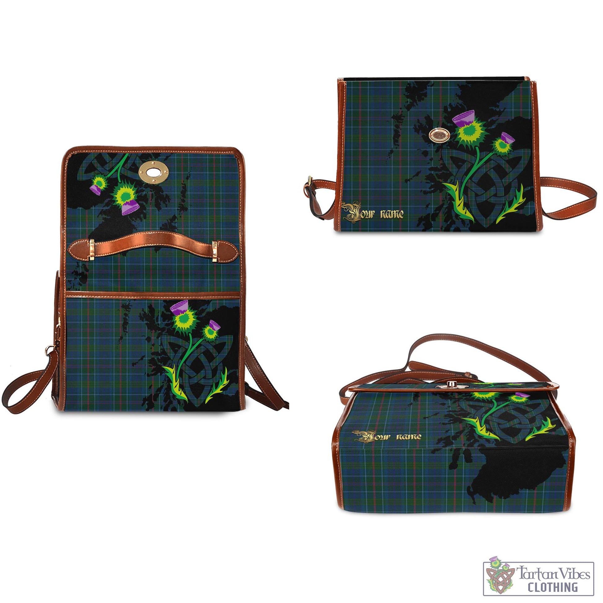 Tartan Vibes Clothing Richard of Wales Tartan Waterproof Canvas Bag with Scotland Map and Thistle Celtic Accents