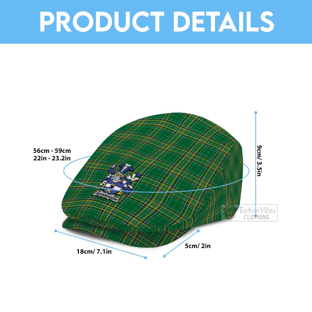 Richardson Irish Clan Tartan Jeff Cap, Tartan Flat Cap with Coat of Arm - Tartan Vibes Clothing