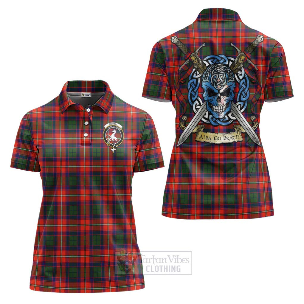 Tartan Vibes Clothing Riddell Tartan Women's Polo Shirt with Family Crest Celtic Skull Style