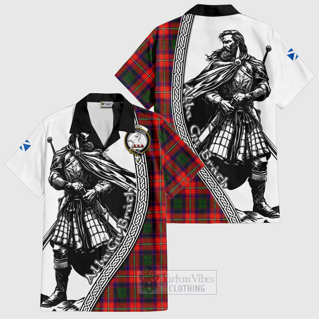 Tartan Vibes Clothing Riddell Tartan Clan Crest Short Sleeve Button Shirt with Highlander Warrior Celtic Style