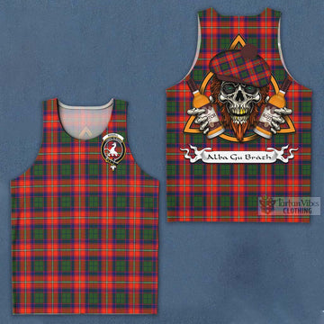 Riddell Tartan Men's Tank Top with Family Crest and Bearded Skull Holding Bottles of Whiskey