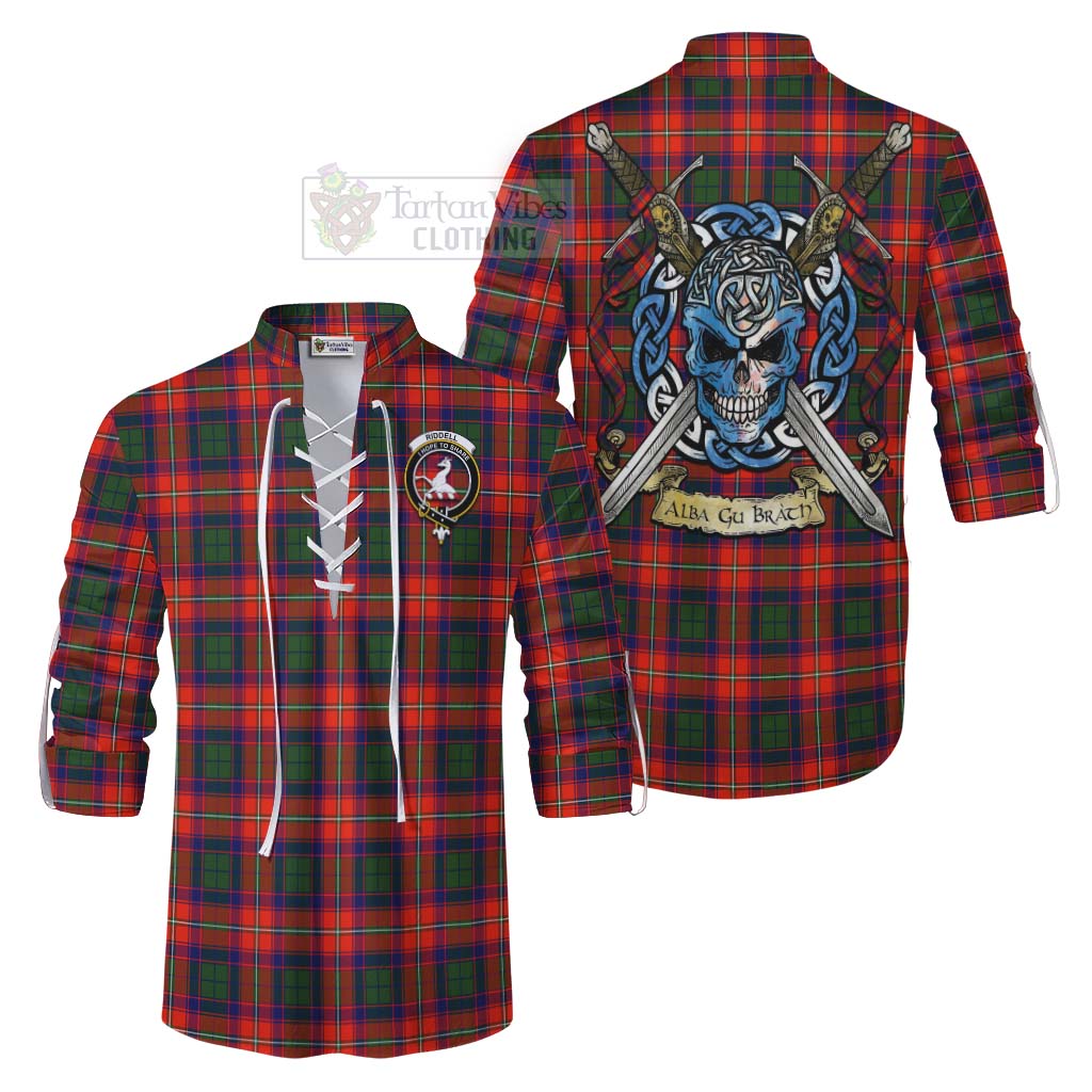 Tartan Vibes Clothing Riddell Tartan Ghillie Kilt Shirt with Family Crest Celtic Skull Style