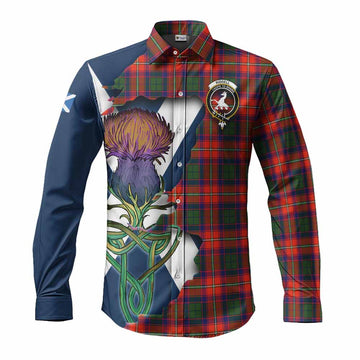 Riddell Tartan Family Crest Long Sleeve Button Shirt Scottish Thistle Celtic Inspired