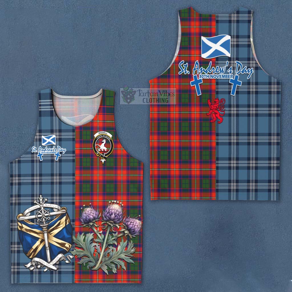 Tartan Vibes Clothing Riddell Tartan Men's Tank Top Happy St. Andrew's Day Half Tartan Style