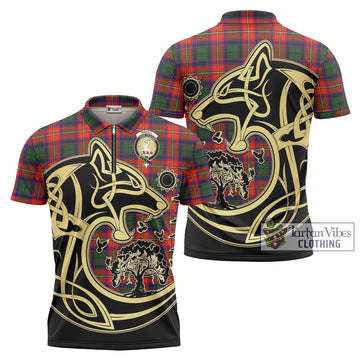 Riddell Tartan Zipper Polo Shirt with Family Crest Celtic Wolf Style