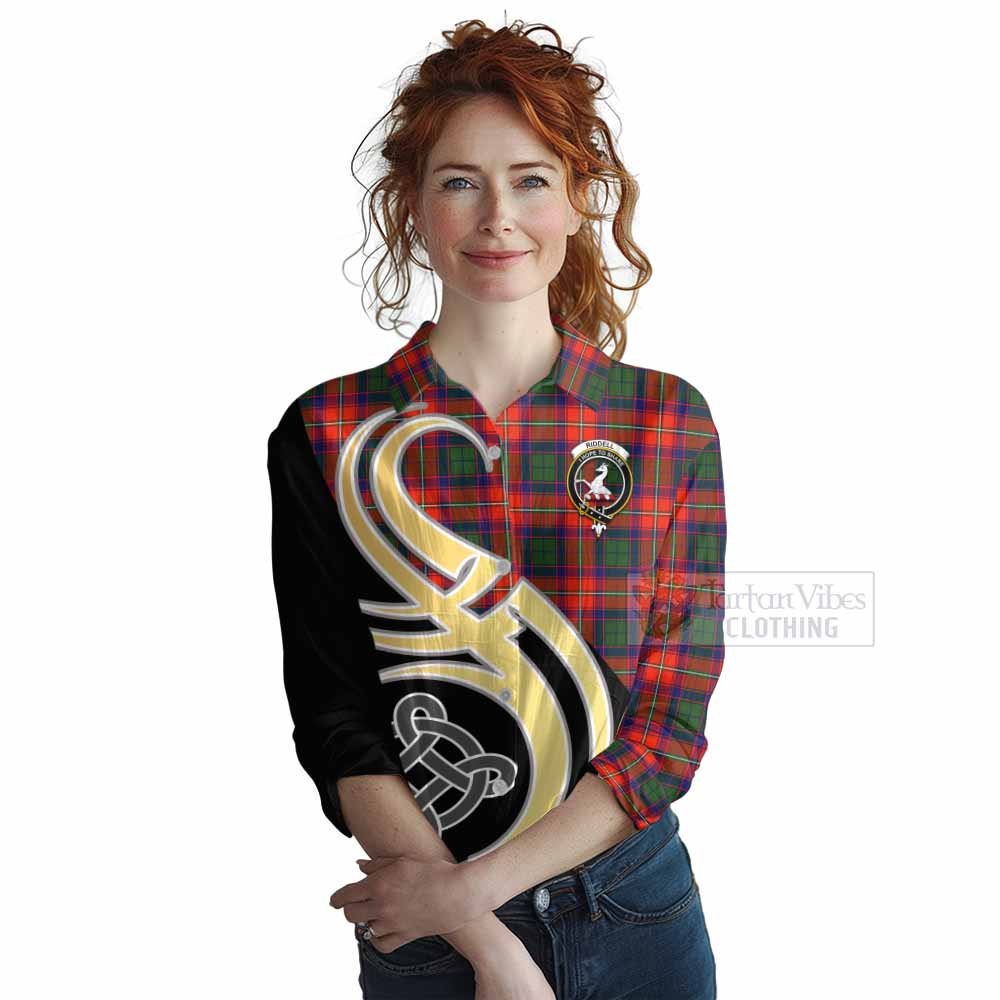 Tartan Vibes Clothing Riddell Tartan Women's Casual Shirt with Family Crest and Celtic Symbol Style