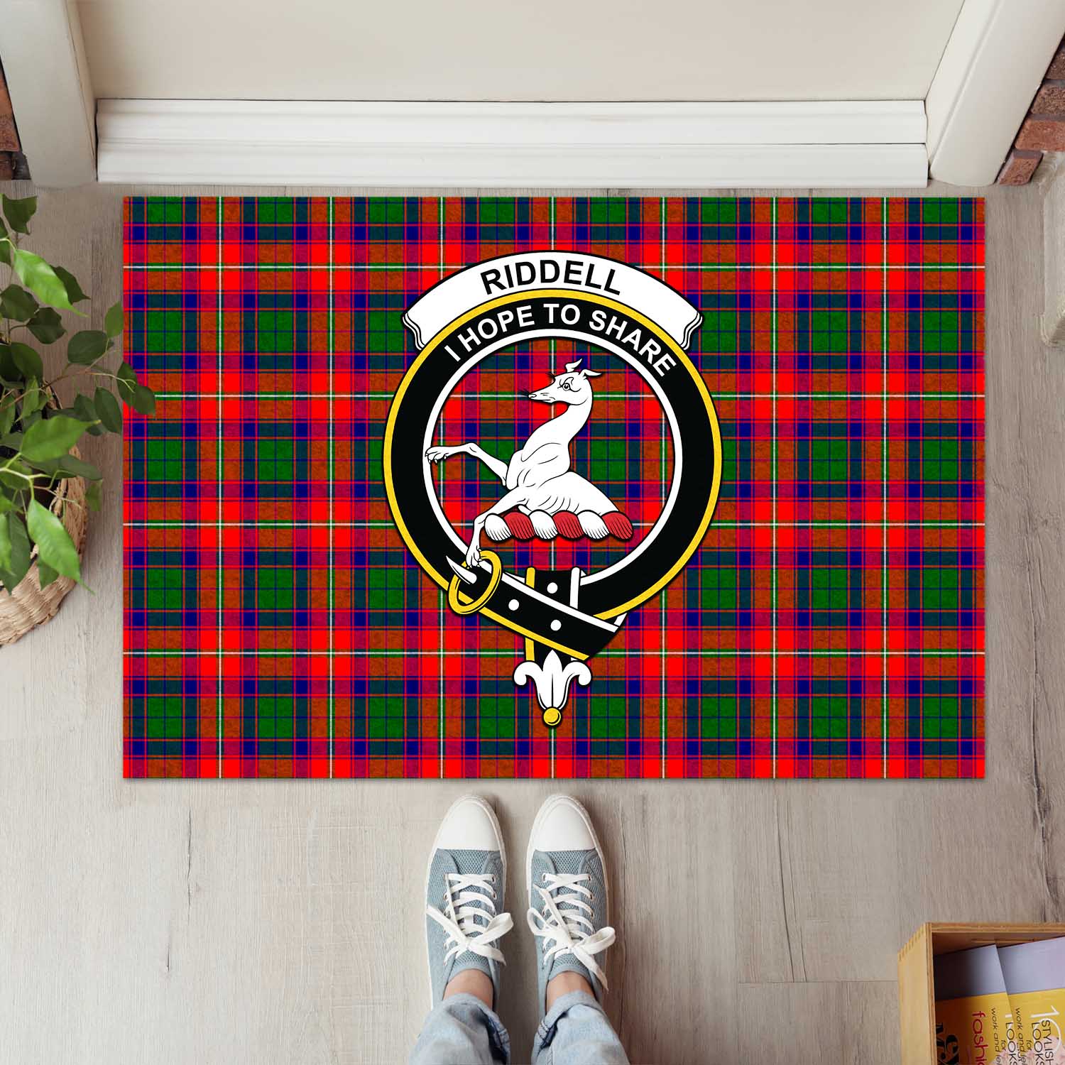 Riddell Tartan Door Mat with Family Crest - Tartanvibesclothing