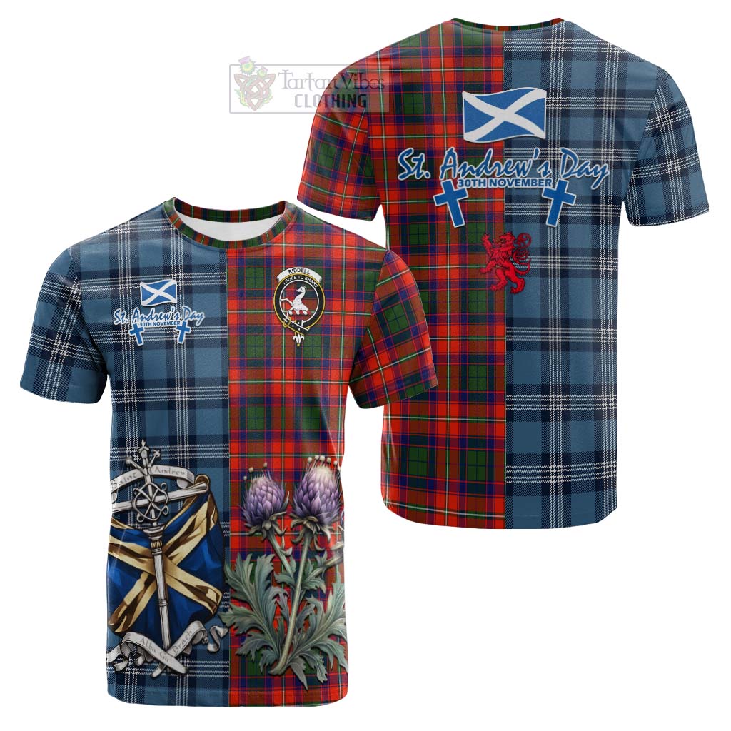 Tartan Vibes Clothing Riddell Tartan Cotton T-shirt Happy St. Andrew's Day Half Tartan Style