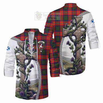 Riddell Tartan Ghillie Kilt Shirt with Family Crest and St. Andrew's Cross Accented by Thistle Vines