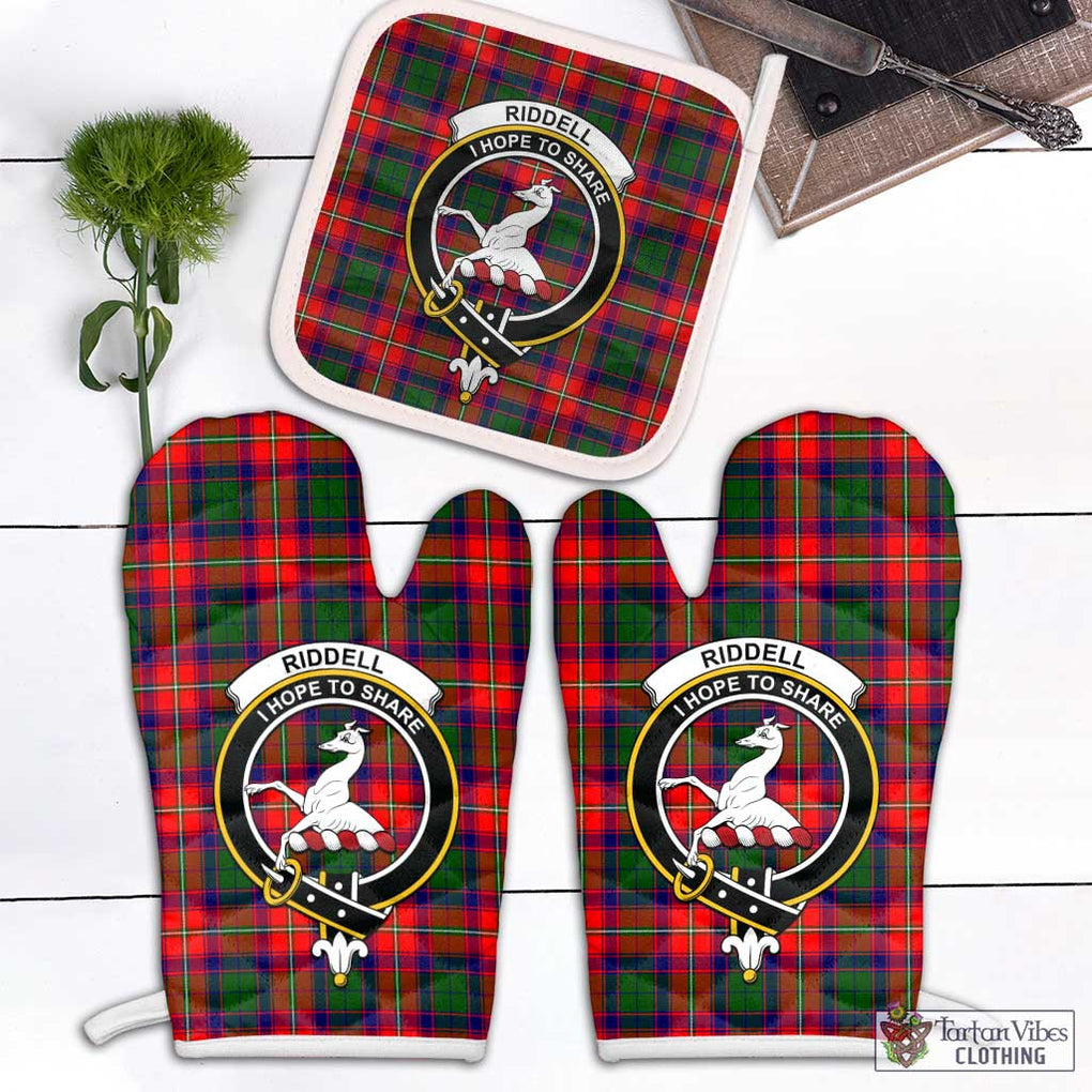 Riddell Tartan Combo Oven Mitt & Pot-Holder with Family Crest Combo 1 Oven Mitt & 1 Pot-Holder White - Tartan Vibes Clothing