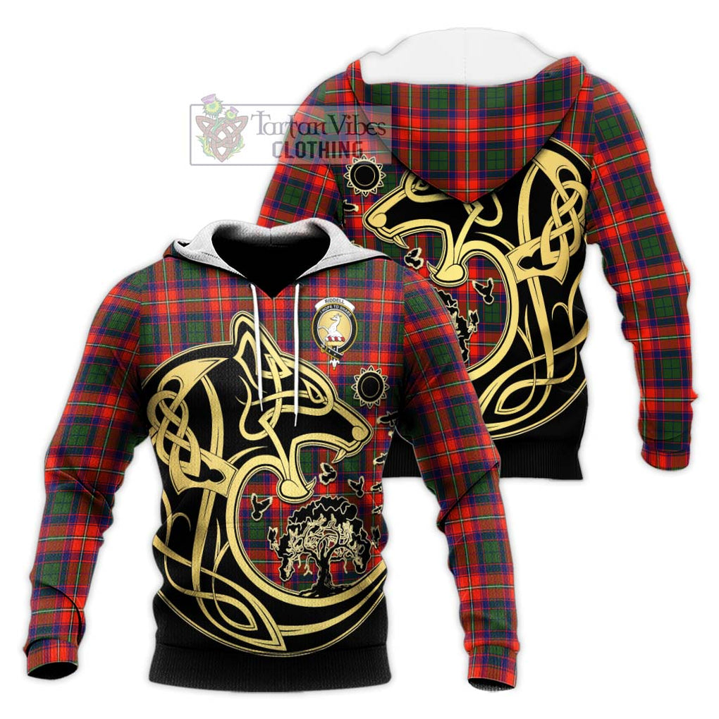 Riddell Tartan Knitted Hoodie with Family Crest Celtic Wolf Style Unisex Knitted Pullover Hoodie - Tartan Vibes Clothing