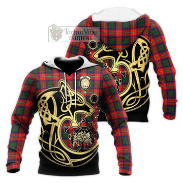 Riddell Tartan Knitted Hoodie with Family Crest Celtic Wolf Style