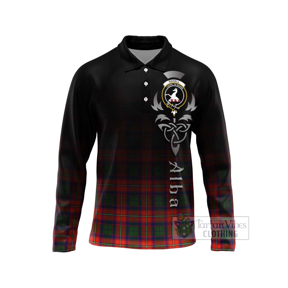 Tartan Vibes Clothing Riddell Tartan Long Sleeve Polo Shirt Featuring Alba Gu Brath Family Crest Celtic Inspired