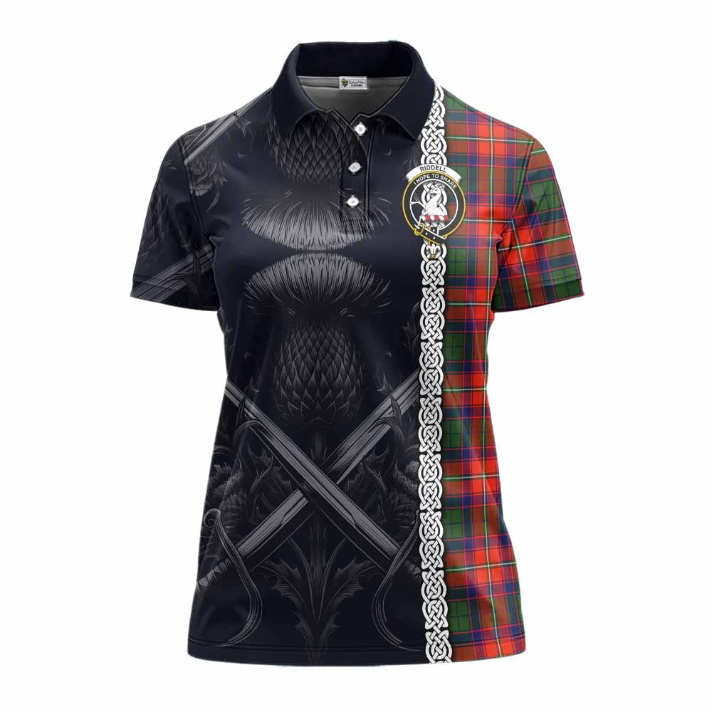 Tartan Vibes Clothing Riddell Tartan Women's Polo Shirt with Family Crest Cross Sword Thistle Celtic Vibes