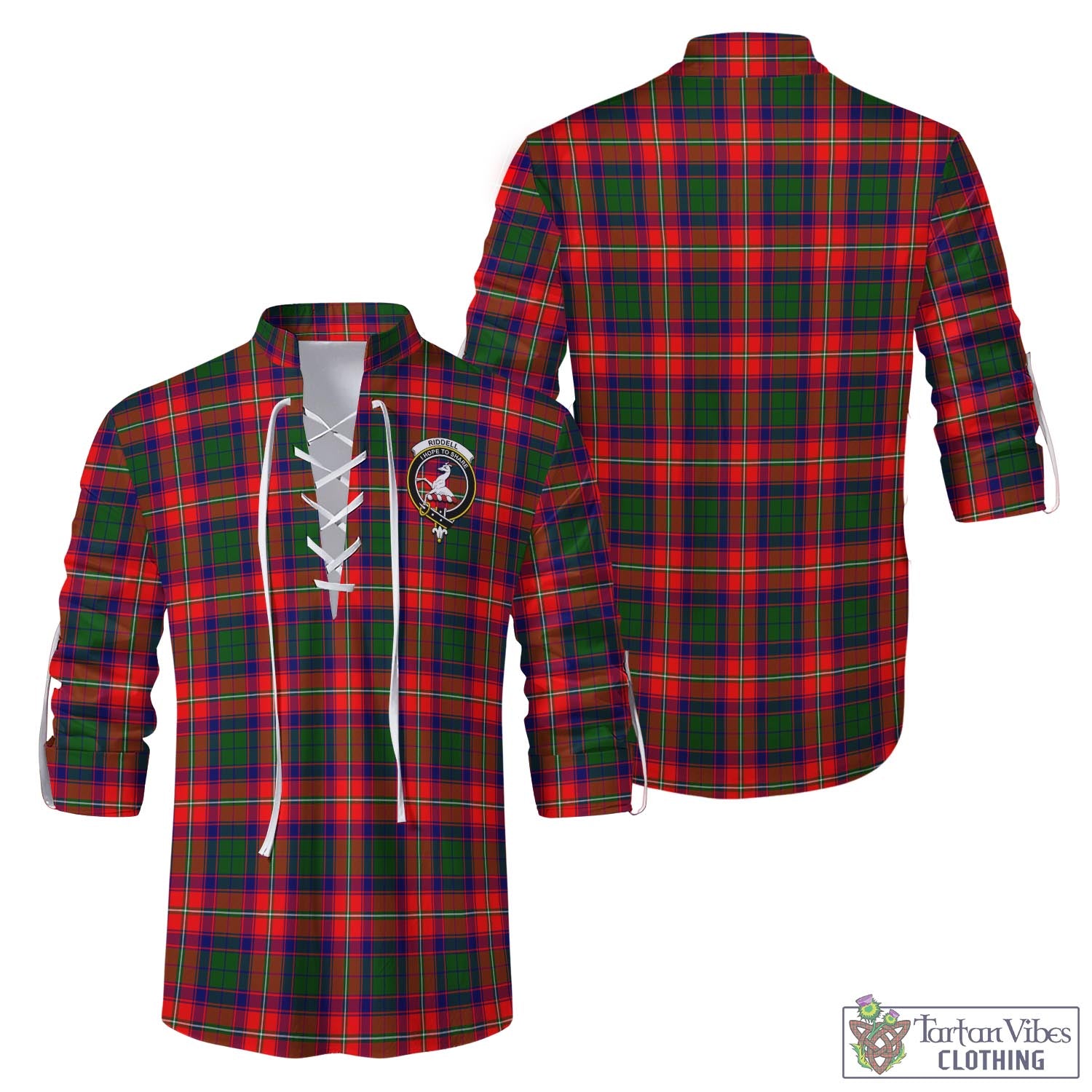 Tartan Vibes Clothing Riddell Tartan Men's Scottish Traditional Jacobite Ghillie Kilt Shirt with Family Crest