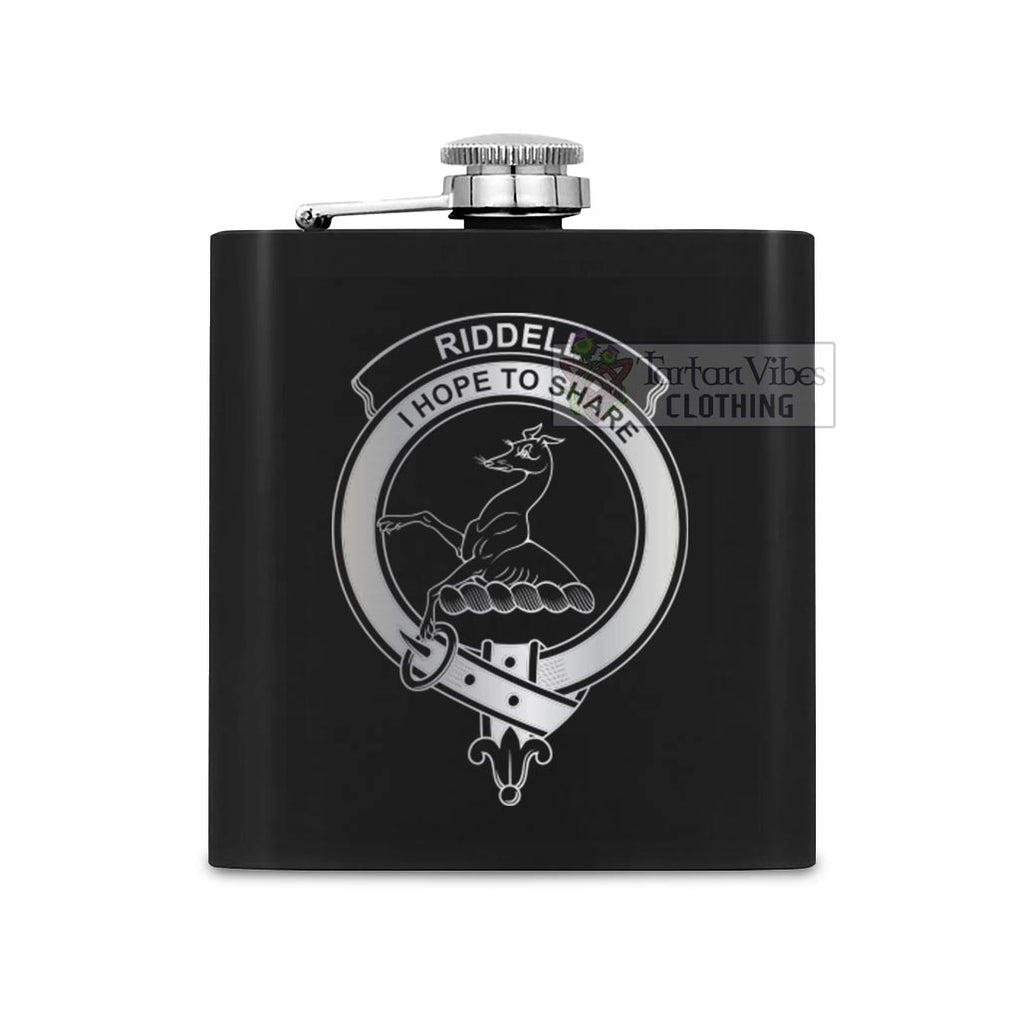 Tartan Vibes Clothing Riddell Crest Hip Flask Set 7oz Black Stainless Steel with A Gift Box