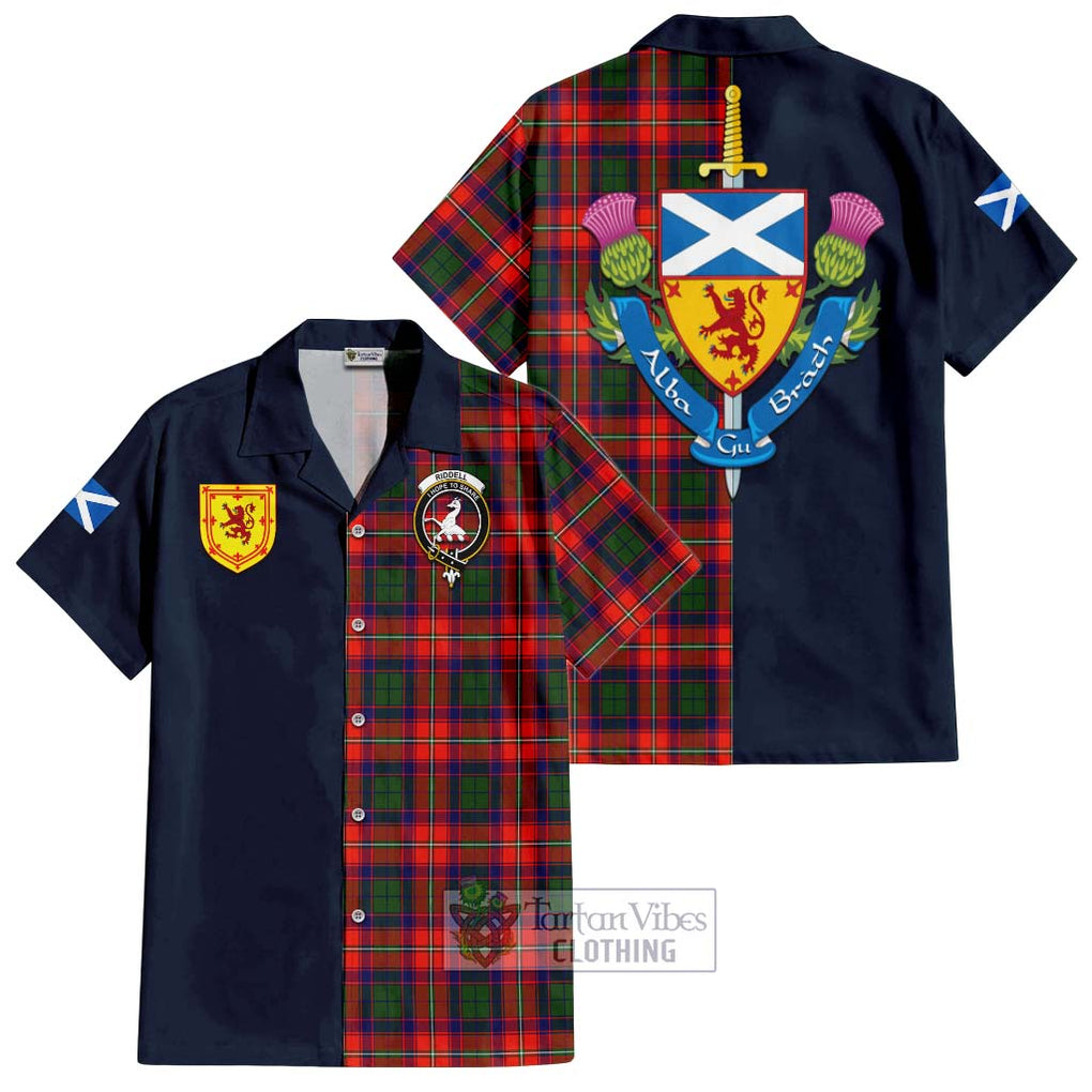 Tartan Vibes Clothing Riddell Tartan Short Sleeve Button Shirt with Scottish Lion Royal Arm Half Style