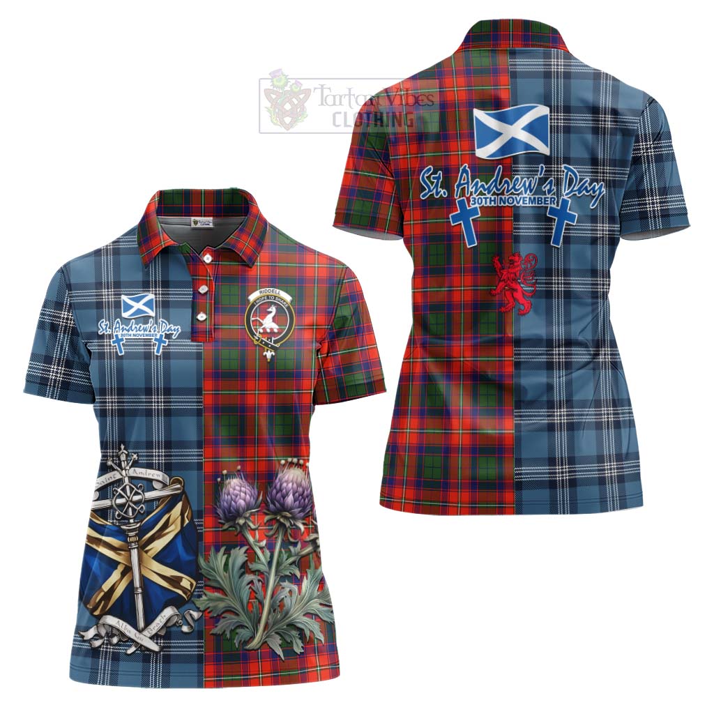 Tartan Vibes Clothing Riddell Tartan Women's Polo Shirt Happy St. Andrew's Day Half Tartan Style