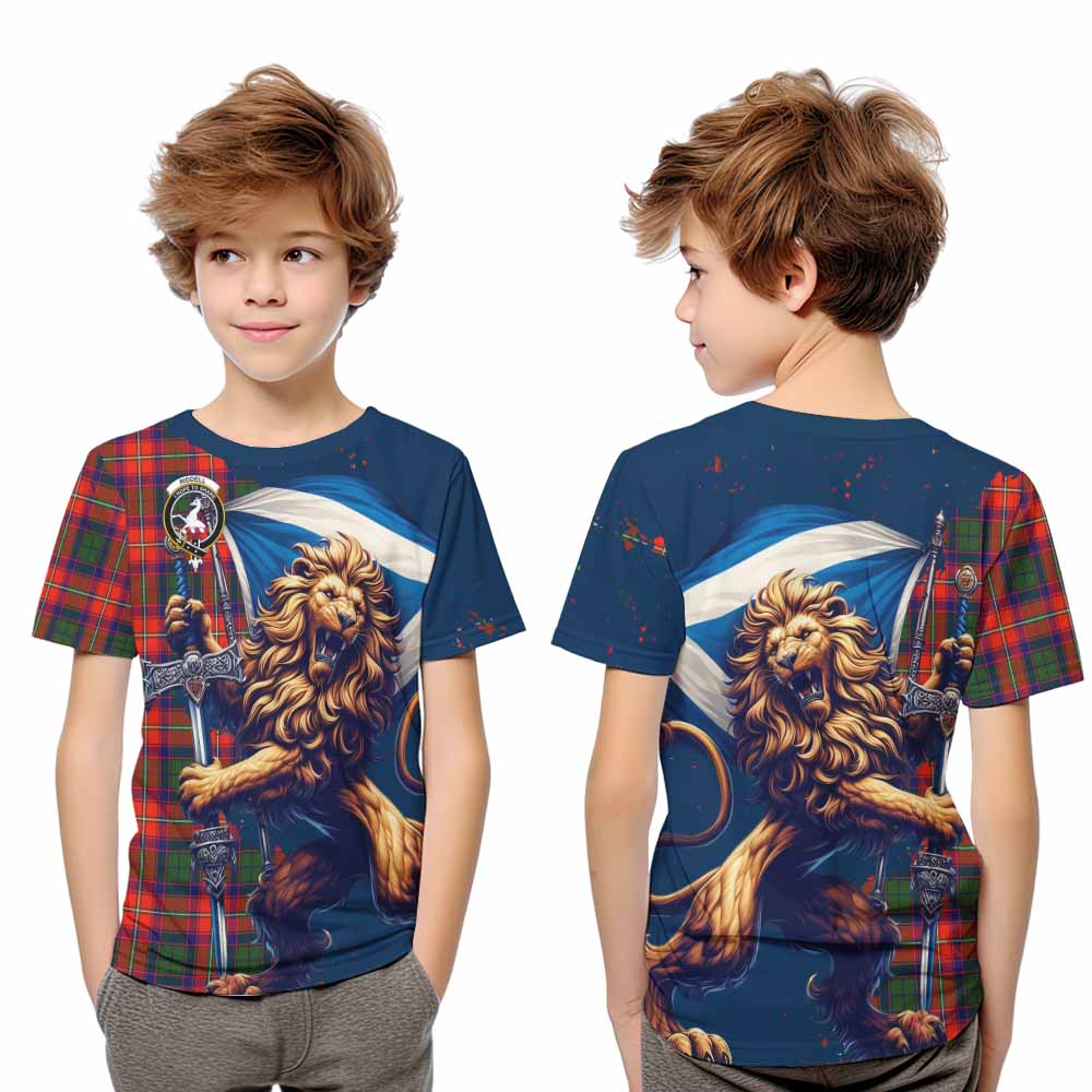 Tartan Vibes Clothing Riddell Tartan Family Crest Kid T-Shirt with Scottish Majestic Lion