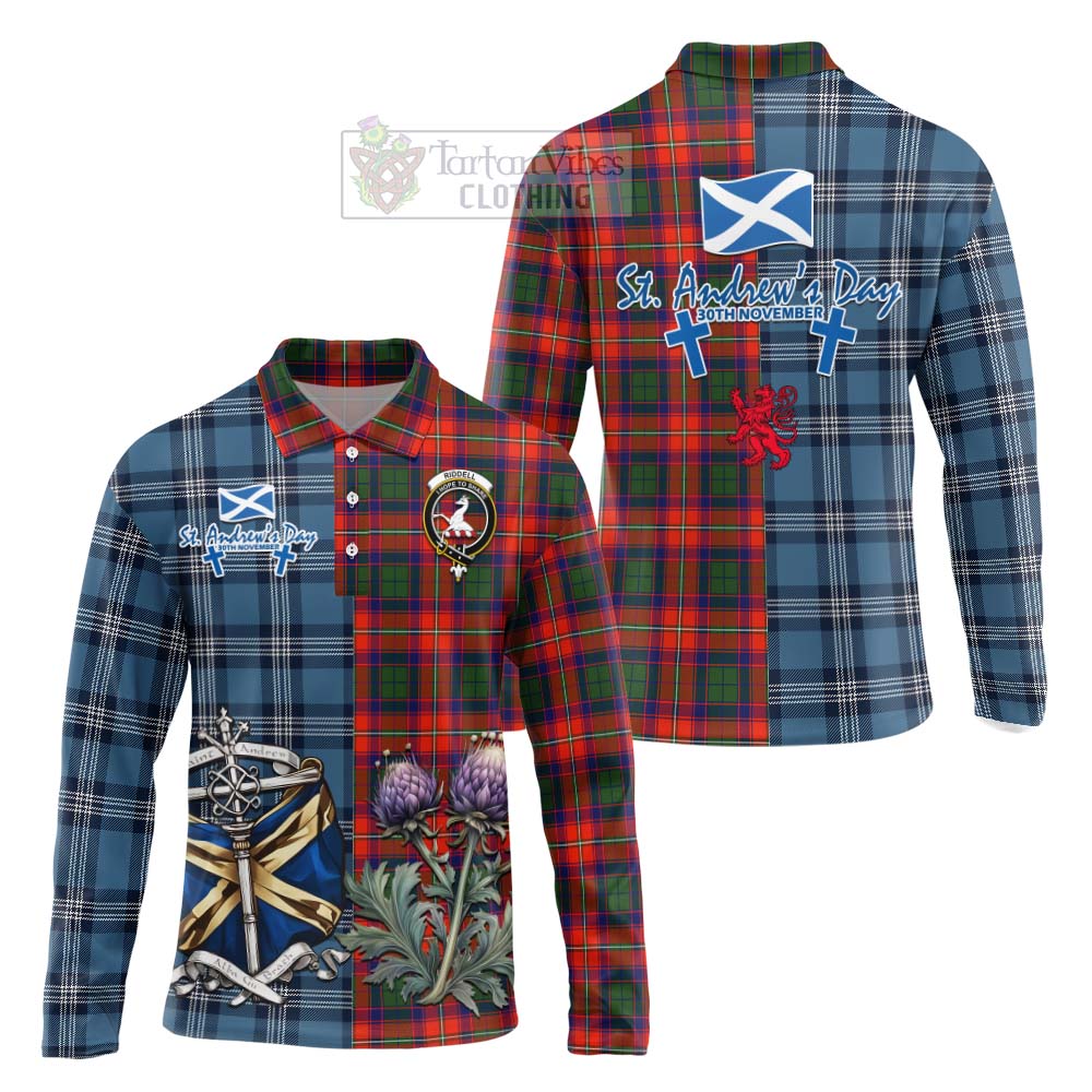 Tartan Vibes Clothing Riddell Tartan Long Sleeve Polo Shirt Happy St. Andrew's Day Half Tartan Style